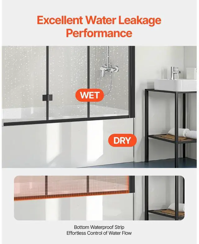 Alt view image 6 of 8 - Bathtub Shower Door 51 in. W x 56 in. H Frameless Foldable Tub Shower Doors