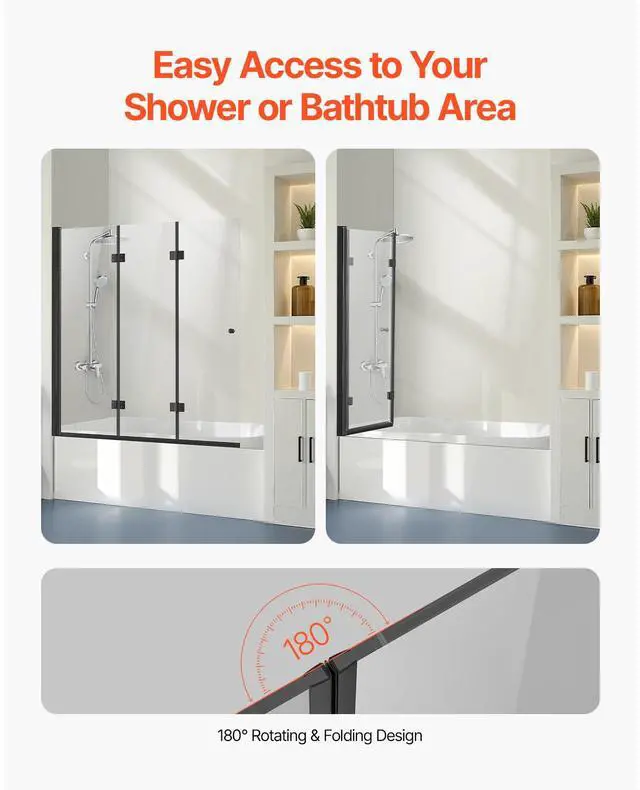 Alt view image 7 of 8 - Bathtub Shower Door 51 in. W x 56 in. H Frameless Foldable Tub Shower Doors