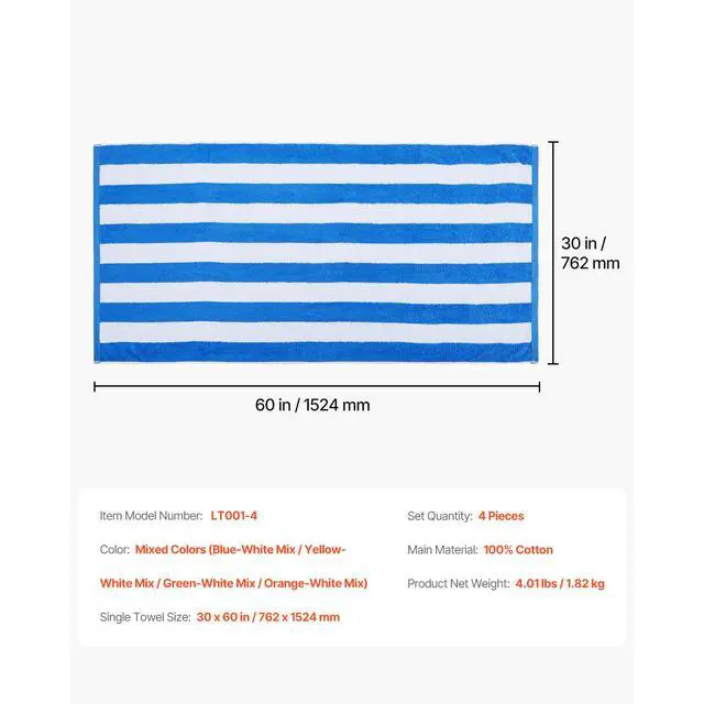 Alt view image 14 of 14 - Beach Towel 4 Pack Large Pool Towel 30 x 60 in 100% Cotton Swimming Towel