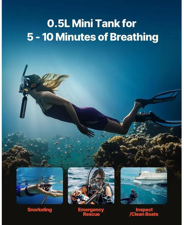 Alt view image 4 of 9 - VEVOR  0.5L Scuba Tank 32.81 ft Diving Depth Refillable Snorkel Air Tank Kit