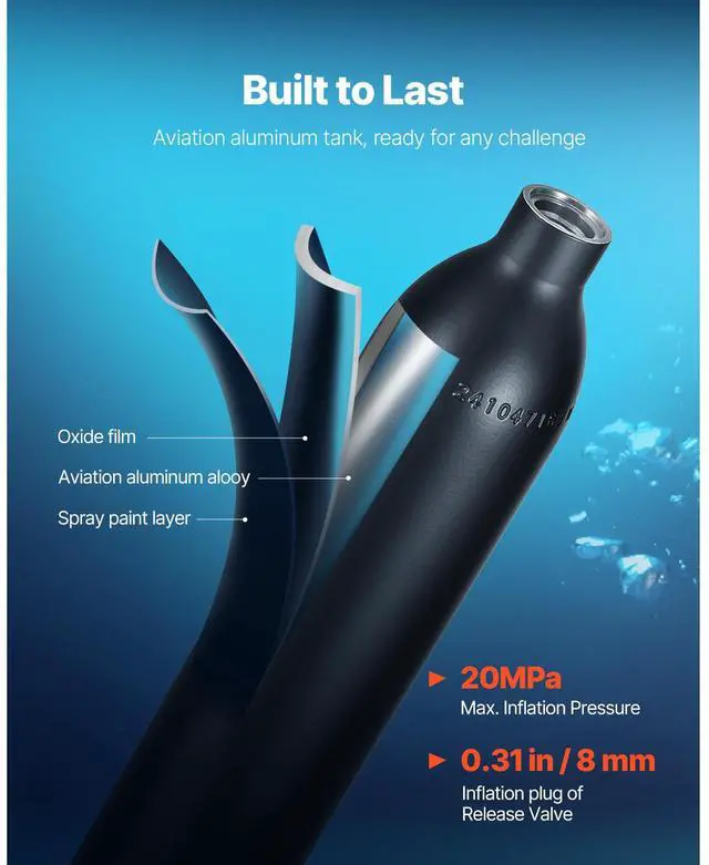Alt view image 5 of 9 - VEVOR  0.5L Scuba Tank 32.81 ft Diving Depth Refillable Snorkel Air Tank Kit