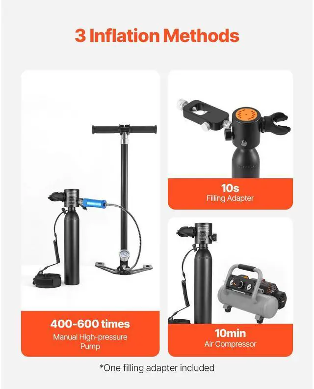 Alt view image 7 of 9 - VEVOR  0.5L Scuba Tank 32.81 ft Diving Depth Refillable Snorkel Air Tank Kit