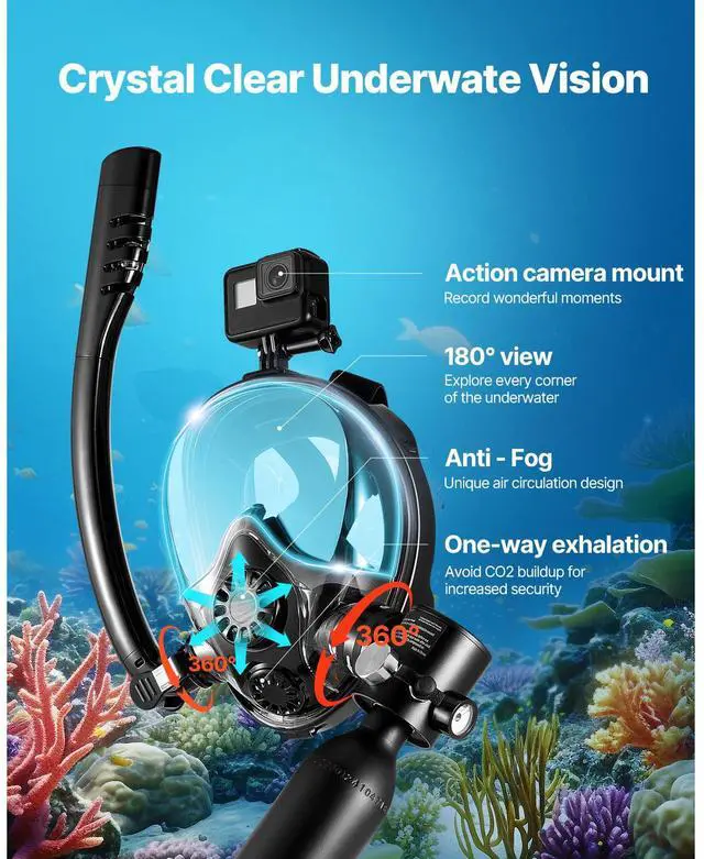 Alt view image 6 of 9 - VEVOR  0.5L Scuba Tank 32.81 ft Diving Depth Refillable Snorkel Air Tank Kit