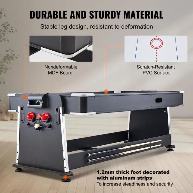 Alt view image 4 of 7 - 3-in-1 Rotating Swivel Multi Game Table with Air Hockey, Billiards/Pool, and Table Tennis, 88" Hockey Table for Game Room Family Home, Arcade Gaming Set, All Accessories For Each Game Included