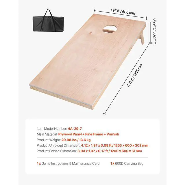 Alt view image 8 of 8 - 4x2ft Cornhole Set Portable Outdoor Corn Hole Toss Game Board Wood Carry Case