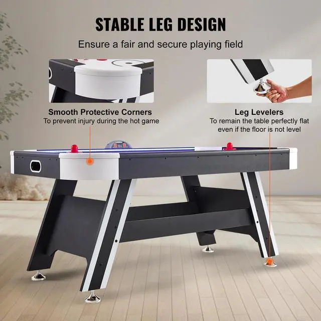 Alt view image 11 of 14 - VEVOR Air-Powered Hockey Table, 72" Indoor Hockey Table for Kids and Adults, LED Sports Hockey Game with 2 Pucks, 2 Pushers, and Electronic Score System, Arcade Gaming Set for Game Room Family Home