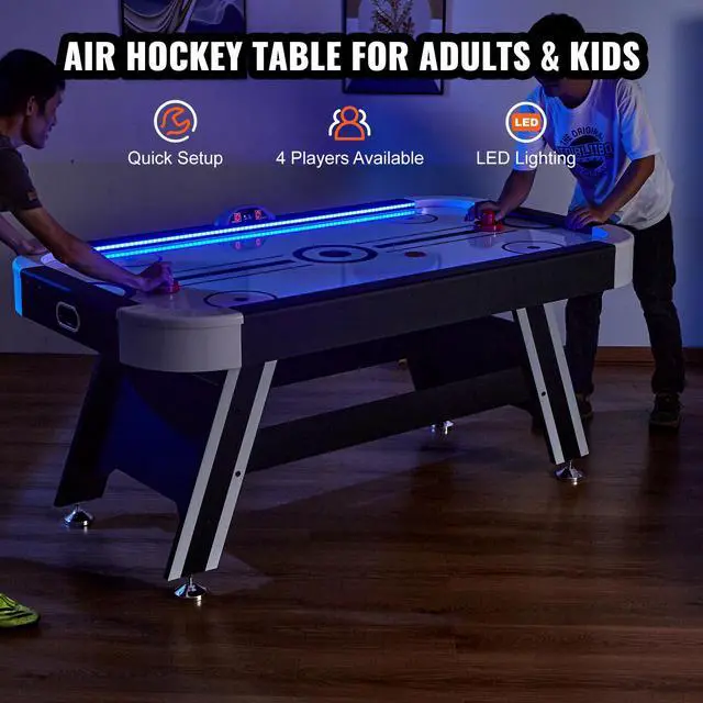 Alt view image 9 of 14 - VEVOR Air-Powered Hockey Table, 72" Indoor Hockey Table for Kids and Adults, LED Sports Hockey Game with 2 Pucks, 2 Pushers, and Electronic Score System, Arcade Gaming Set for Game Room Family Home