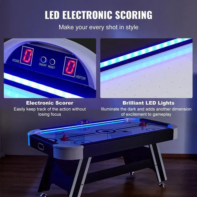 Alt view image 12 of 14 - VEVOR Air-Powered Hockey Table, 72" Indoor Hockey Table for Kids and Adults, LED Sports Hockey Game with 2 Pucks, 2 Pushers, and Electronic Score System, Arcade Gaming Set for Game Room Family Home