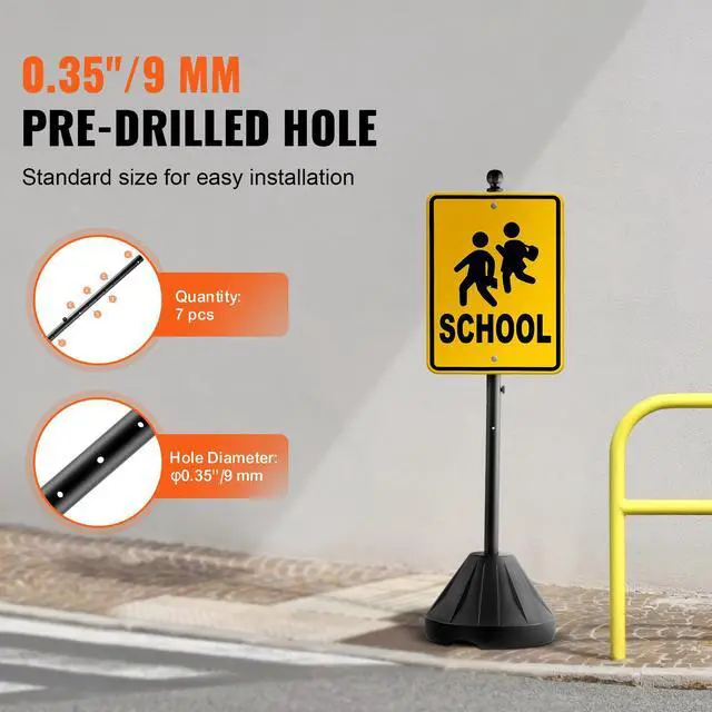 Alt view image 10 of 14 - VEVOR Portable Sign Post, 5 ft Cast Iron Sign Post Holder with Hard Plastic Base & Wheels, Movable Parking Sign Stand for No Parking Street Signs, Handicap Parking Sign, with Base, Bolts Nuts, Black