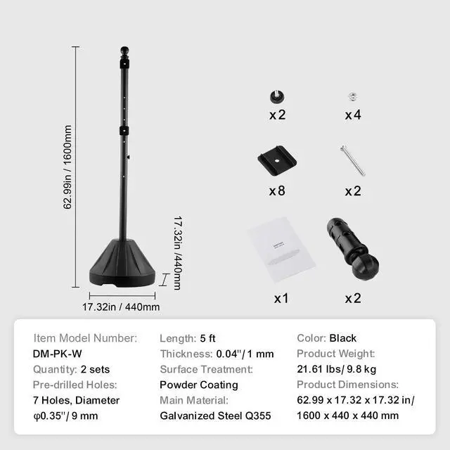 Alt view image 14 of 14 - VEVOR Portable Sign Post, 5 ft Cast Iron Sign Post Holder with Hard Plastic Base & Wheels, Movable Parking Sign Stand for No Parking Street Signs, Handicap Parking Sign, with Base, Bolts Nuts, Black