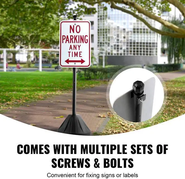 Alt view image 11 of 14 - VEVOR Portable Sign Post, 5 ft Cast Iron Sign Post Holder with Hard Plastic Base & Wheels, Movable Parking Sign Stand for No Parking Street Signs, Handicap Parking Sign, with Base, Bolts Nuts, Black