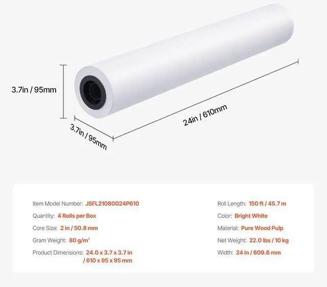 Alt view image 14 of 14 - VEVOR Wide Format Paper, 24 in x 150 ft Plotter Paper, 4 Rolls CAD Bond Rolls with 2 in Core, 20 LB Bond Paper Rolls, Idea for CAD Drawings, Engineering Plans, GIS Maps & Architectural Designs