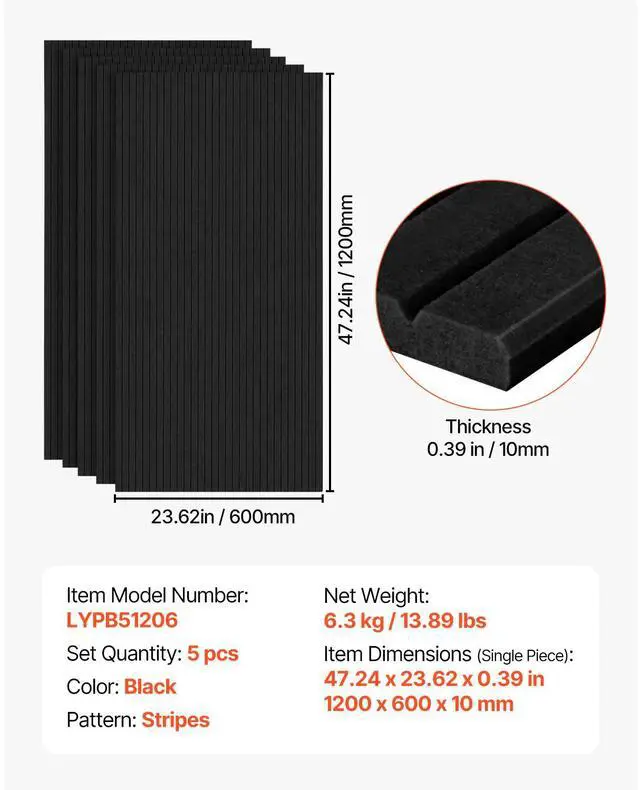 Alt view image 7 of 7 - 5 Pack Acoustic Panels with Self Adhesive, 47.2 x 23.6 x 0.4 inch Sound Proof Foam Panels, Polyester Fiber Soundproof Wall Panels High Density, for Home, Studio, Office, Theater, Black