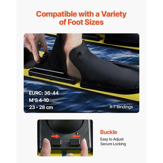 Alt view image 4 of 8 - VEVOR 59" Water Skis, Adult Water Ski with X-7 Adjustable Horseshoe Bindings & Padded Rear Toe Plate, High-gloss UV Coating Waterskis  Combo for Adults Up to 300 lbs