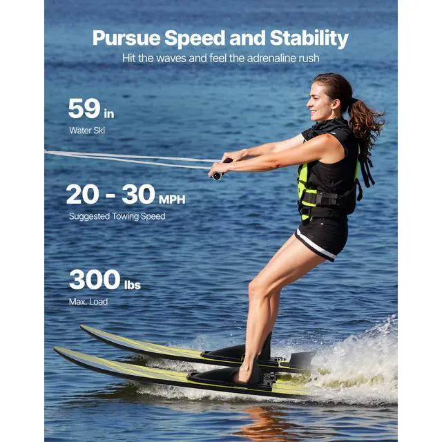 Alt view image 3 of 8 - VEVOR 59" Water Skis, Adult Water Ski with X-7 Adjustable Horseshoe Bindings & Padded Rear Toe Plate, High-gloss UV Coating Waterskis  Combo for Adults Up to 300 lbs