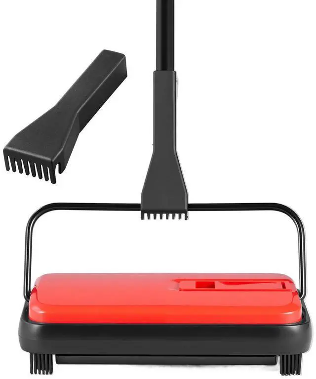 Alt view image 8 of 14 - VEVOR Carpet Floor Sweeper Manual 6.7 inch Width Sweeping Paths Non Electric Red