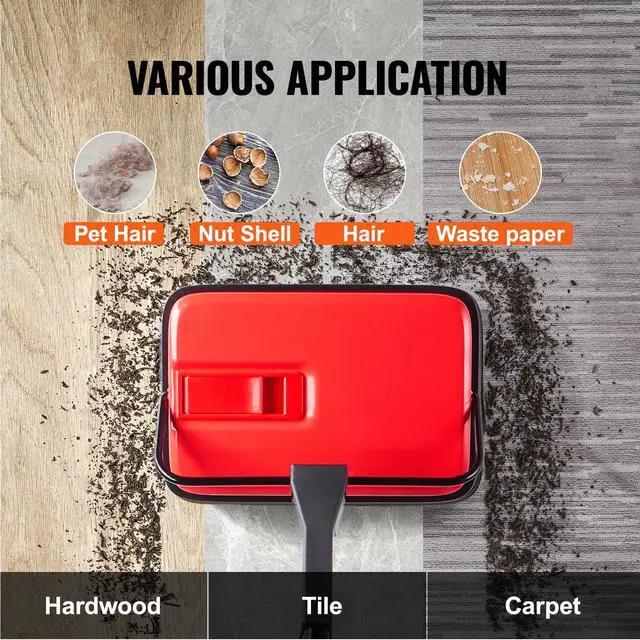 Alt view image 13 of 14 - VEVOR Carpet Floor Sweeper Manual 6.7 inch Width Sweeping Paths Non Electric Red