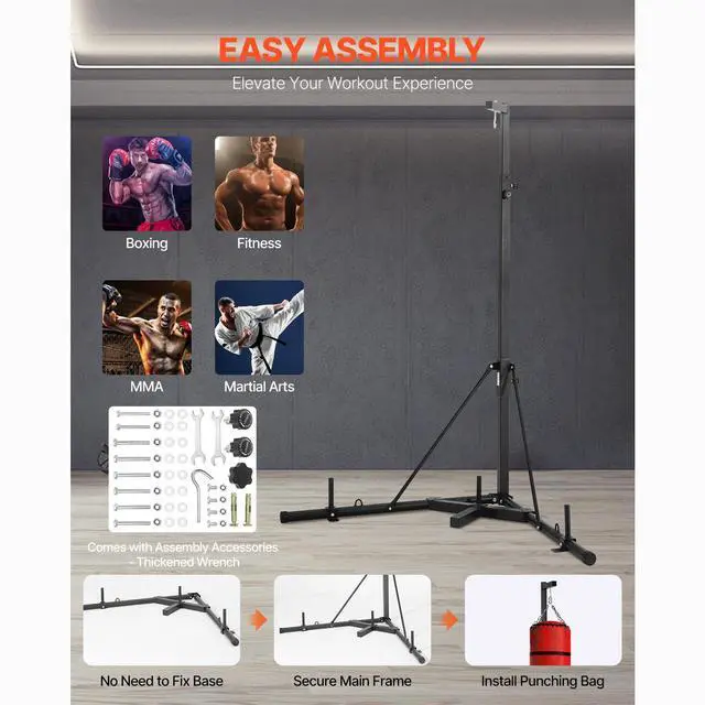 Alt view image 7 of 8 - Heavy Duty Punching Bag Frame Boxing Fitness Stand Steel Adjustable Height