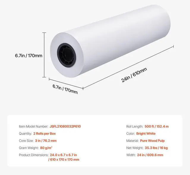 Alt view image 9 of 9 - VEVOR Wide Format Paper, 24 in x 500 ft Plotter Paper, 2 Rolls CAD Bond Rolls with 3 in Core, 20 LB Bond Paper Rolls, Idea for CAD Drawings, Engineering Plans, GIS Maps & Architectural Designs