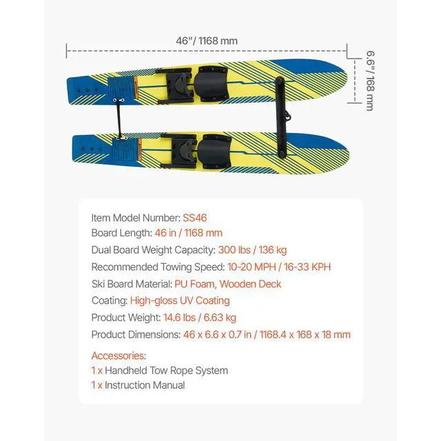 Alt view image 14 of 14 - VEVOR 46-inch Water Skis Combo Training Water Skis with X-7 Adjustable Bindings