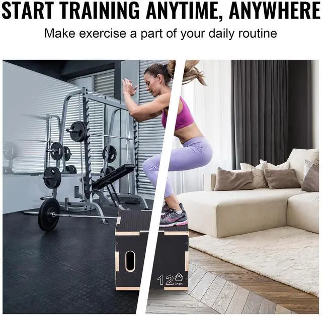Alt view image 13 of 14 - VEVOR 3 in 1 Plyometric Jump Box, 16/14/12 Inch Wooden Plyo Box, Platform & Jumping Agility Box, Anti-Slip Fitness Exercise Step Up Box for Home Gym Training, Conditioning Strength Training, Black