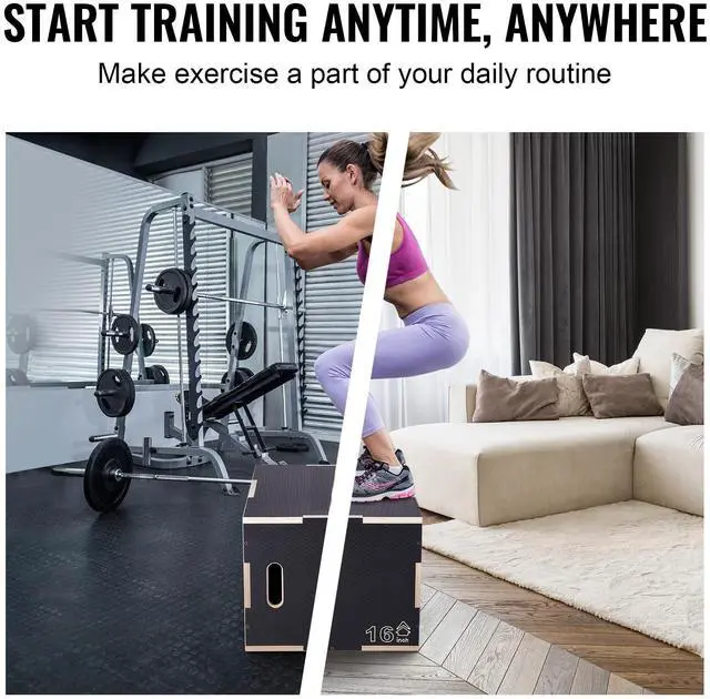 Alt view image 13 of 14 - VEVOR 3 in 1 Plyometric Jump Box, 24/20/16 Inch Wooden Plyo Box, Platform & Jumping Agility Box, Anti-Slip Fitness Exercise Step Up Box for Home Gym Training, Conditioning Strength Training, Black