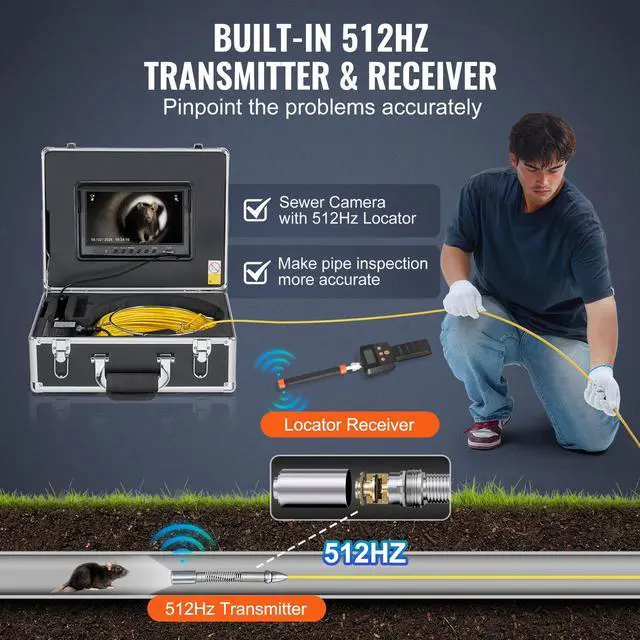 Alt view image 4 of 9 - VEVOR Sewer Camera 98 ft Self-Leveling Duct Camera with 512Hz Locator 36X Zoom