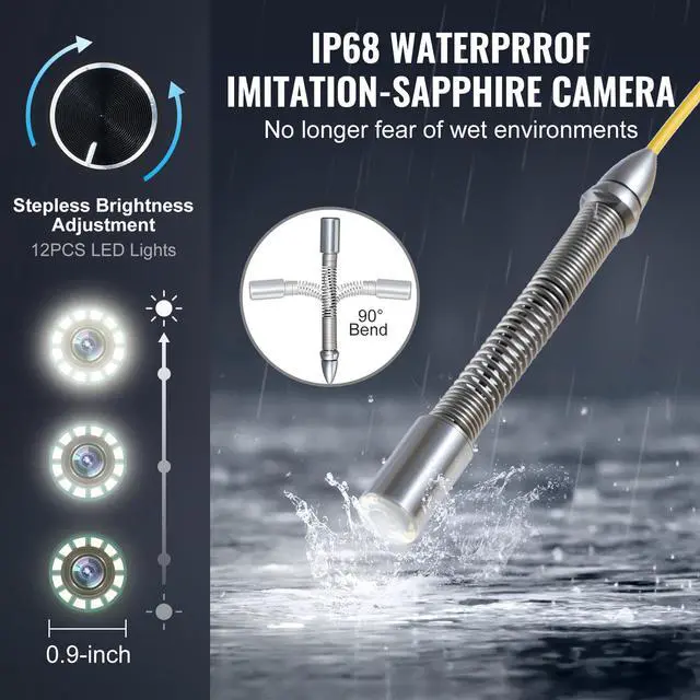 Alt view image 7 of 9 - VEVOR Sewer Camera 98 ft Self-Leveling Duct Camera with 512Hz Locator 36X Zoom