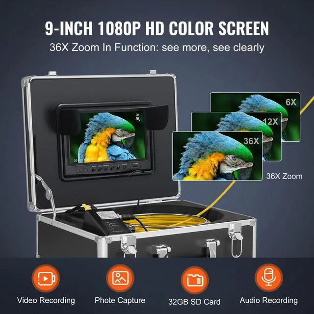 Alt view image 6 of 9 - VEVOR Sewer Camera 98 ft Self-Leveling Duct Camera with 512Hz Locator 36X Zoom
