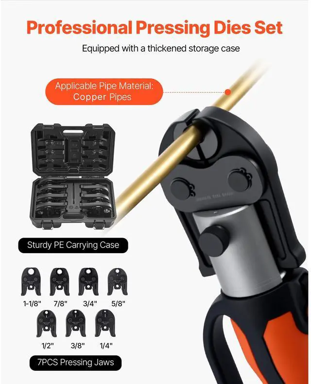 Alt view image 5 of 8 - VEVOR 7PCS Pressing Jaws 1/4" to 1-1/8" for RLS Copper Pipes, Compatible with Standard Press Tools, Suitable for High Pressure HVAC/R Applications - with Case