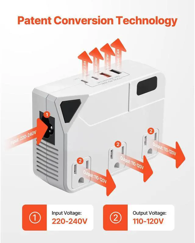 Alt view image 10 of 14 - Voltage Converter Step Down 220V to 110V Travel Adapter with 2 USB C Ports