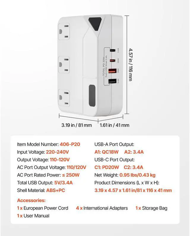 Alt view image 14 of 14 - Voltage Converter Step Down 220V to 110V Travel Adapter with 2 USB C Ports