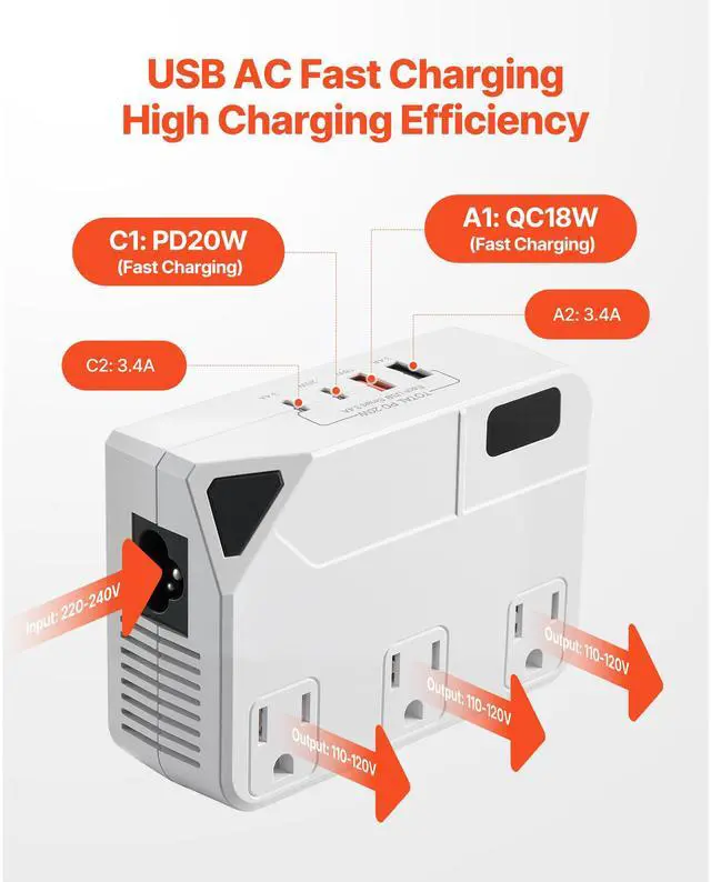 Alt view image 12 of 14 - Voltage Converter Step Down 220V to 110V Travel Adapter with 2 USB C Ports