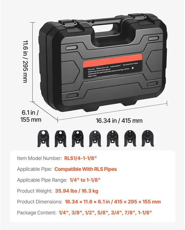 Alt view image 8 of 8 - VEVOR 7PCS Pressing Jaws 1/4" to 1-1/8" for RLS Copper Pipes, Compatible with Standard Press Tools, Suitable for High Pressure HVAC/R Applications - with Case