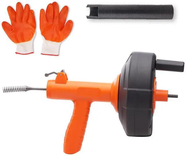 Alt view image 9 of 15 - VEVOR Drain Auger, 25ft 1/4in Heavy Duty Flexible Drum Plumbing Drain Snake with Drill Adapter, Use Manually/Powered Steel Cable Clog Remover, Kitchen Bathrom Shower Sink with Gloves Autofeed Control