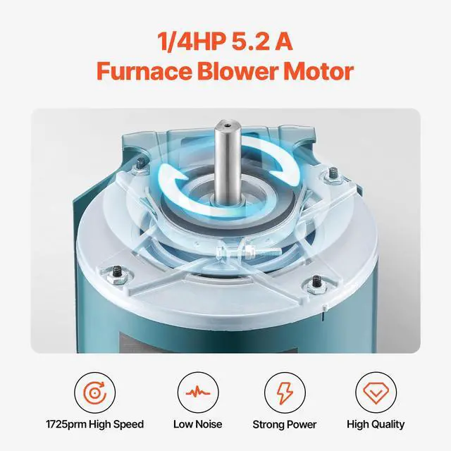 Alt view image 3 of 8 - VEVOR 1/4HP Furnace Blower Motor 1725RPM, 115V 5.2A Belt Drive Blower Motor Single Phase - 0.39" Shaft Diameter, 0.78" Shaft Length, CW/CCW Rotation