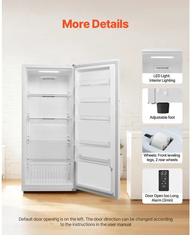 Alt view image 5 of 7 - Convertible Freezer/Refrigerator, 20.2 Cu.Ft Frost Free Upright Freezer with Temp Control Panel, Door Open too Long Alarm, Adjustable Shelves and LED, Standing Fridge for Kitchen, Office, Garage