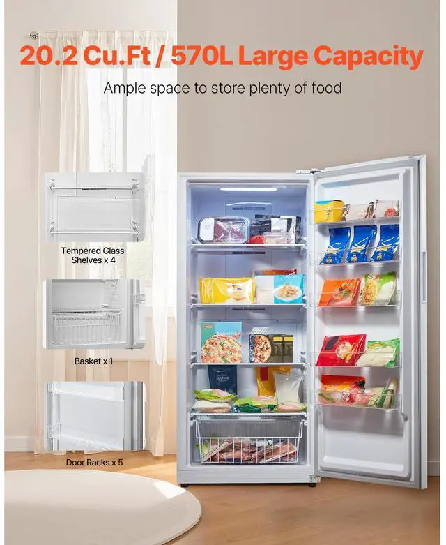 Alt view image 3 of 7 - Convertible Freezer/Refrigerator, 20.2 Cu.Ft Frost Free Upright Freezer with Temp Control Panel, Door Open too Long Alarm, Adjustable Shelves and LED, Standing Fridge for Kitchen, Office, Garage