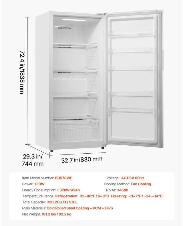 Alt view image 7 of 7 - Convertible Freezer/Refrigerator, 20.2 Cu.Ft Frost Free Upright Freezer with Temp Control Panel, Door Open too Long Alarm, Adjustable Shelves and LED, Standing Fridge for Kitchen, Office, Garage