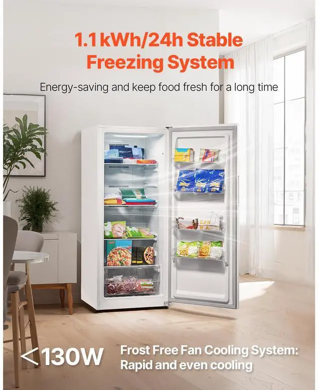 Alt view image 2 of 7 - Convertible Freezer/Refrigerator, 14 Cu.Ft Frost Free Upright Freezer with Temp Control Panel, Door Open too Long Alarm, Adjustable Shelves and LED, Standing Fridge for Kitchen, Office, Garage