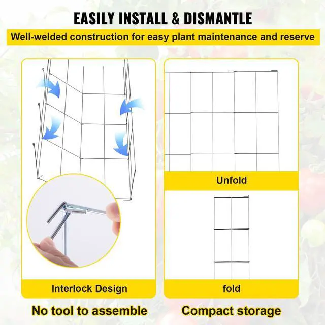 Alt view image 9 of 10 - VEVOR Tomato Cages, 11.8" x 11.8" x 46.1", 10 Packs Square Plant Support Cages, Silver PVC-Coated Steel Tomato Towers for Climbing Vegetables, Plants, Flowers, Fruits