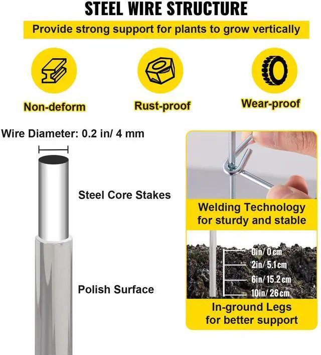 Alt view image 7 of 10 - VEVOR Tomato Cages, 11.8" x 11.8" x 46.1", 10 Packs Square Plant Support Cages, Silver PVC-Coated Steel Tomato Towers for Climbing Vegetables, Plants, Flowers, Fruits