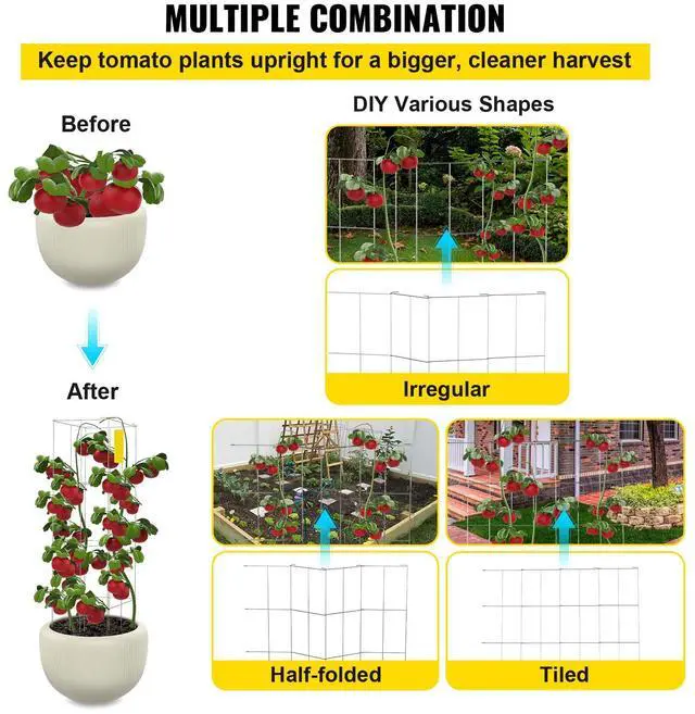Alt view image 8 of 10 - VEVOR Tomato Cages, 11.8" x 11.8" x 46.1", 10 Packs Square Plant Support Cages, Silver PVC-Coated Steel Tomato Towers for Climbing Vegetables, Plants, Flowers, Fruits