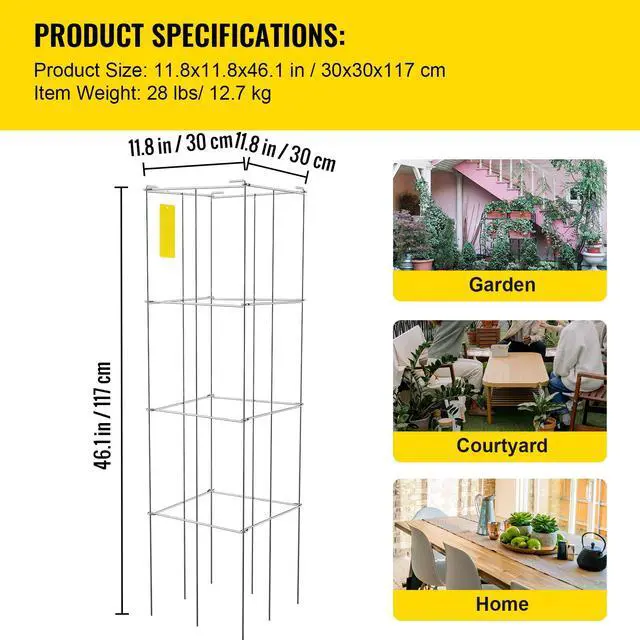 Alt view image 10 of 10 - VEVOR Tomato Cages, 11.8" x 11.8" x 46.1", 10 Packs Square Plant Support Cages, Silver PVC-Coated Steel Tomato Towers for Climbing Vegetables, Plants, Flowers, Fruits