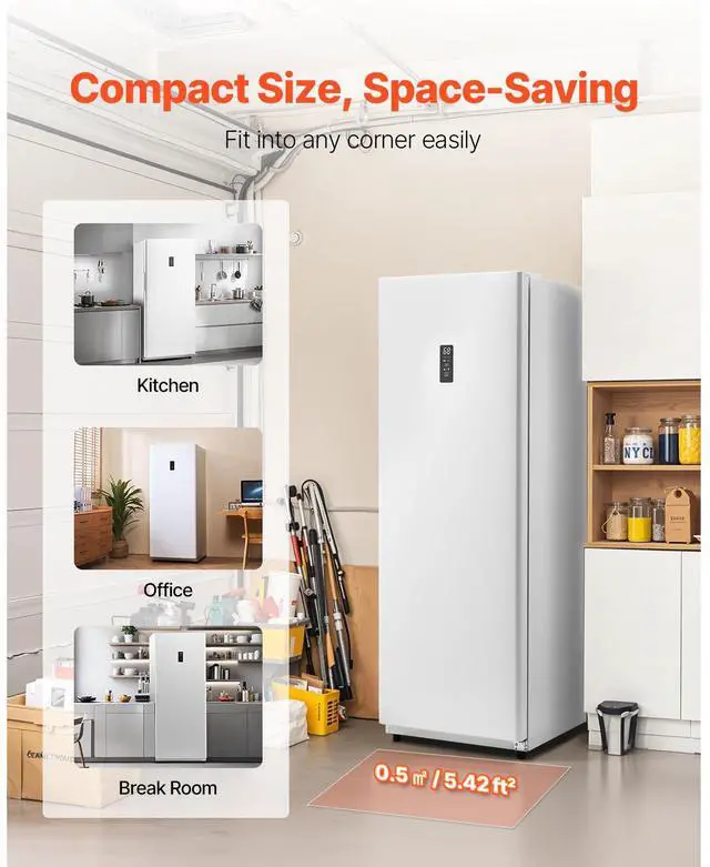 Alt view image 6 of 7 - Convertible Freezer/Refrigerator, 14 Cu.Ft Frost Free Upright Freezer with Temp Control Panel, Door Open too Long Alarm, Adjustable Shelves and LED, Standing Fridge for Kitchen, Office, Garage