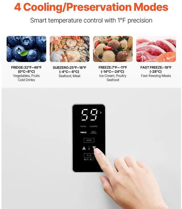 Alt view image 4 of 7 - Convertible Freezer/Refrigerator, 14 Cu.Ft Frost Free Upright Freezer with Temp Control Panel, Door Open too Long Alarm, Adjustable Shelves and LED, Standing Fridge for Kitchen, Office, Garage