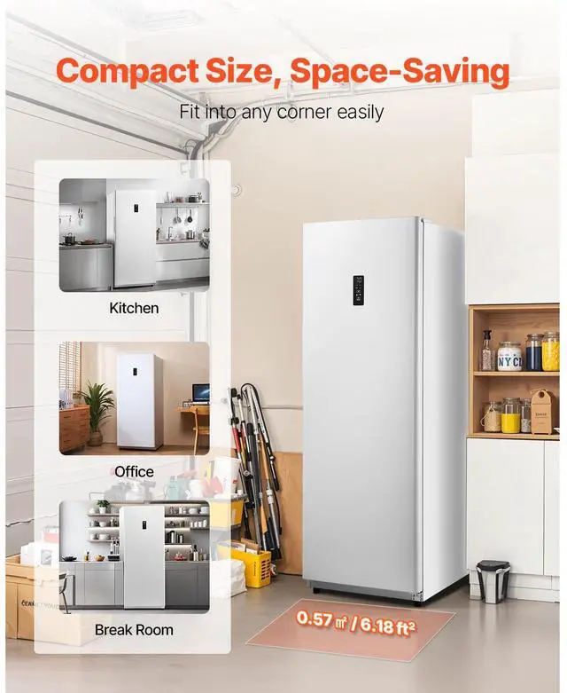 Alt view image 6 of 7 - Convertible Freezer/Refrigerator, 17 Cu.Ft Frost Free Upright Freezer with Temp Control Panel, Door Open too Long Alarm, Adjustable Shelves and LED, Standing Fridge for Kitchen, Office, Garage