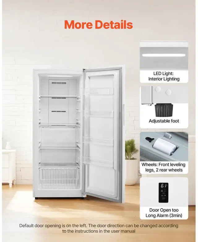 Alt view image 5 of 7 - Convertible Freezer/Refrigerator, 17 Cu.Ft Frost Free Upright Freezer with Temp Control Panel, Door Open too Long Alarm, Adjustable Shelves and LED, Standing Fridge for Kitchen, Office, Garage