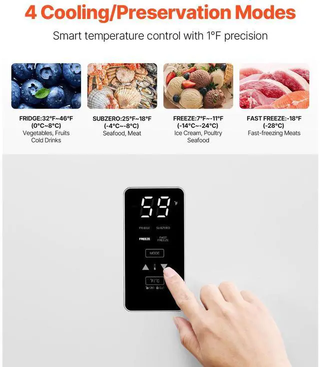 Alt view image 4 of 7 - Convertible Freezer/Refrigerator, 17 Cu.Ft Frost Free Upright Freezer with Temp Control Panel, Door Open too Long Alarm, Adjustable Shelves and LED, Standing Fridge for Kitchen, Office, Garage