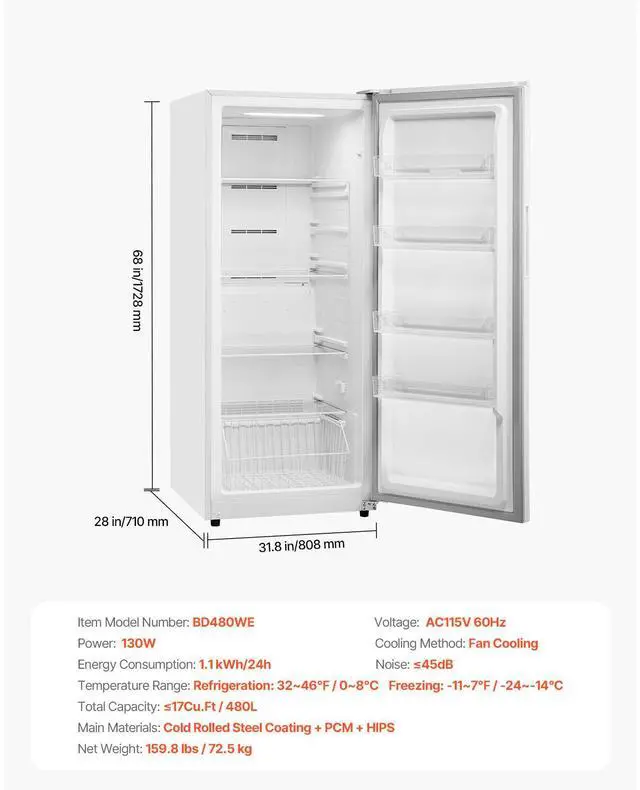 Alt view image 7 of 7 - Convertible Freezer/Refrigerator, 17 Cu.Ft Frost Free Upright Freezer with Temp Control Panel, Door Open too Long Alarm, Adjustable Shelves and LED, Standing Fridge for Kitchen, Office, Garage